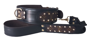 collar y correa personalizados para perros negro con remaches