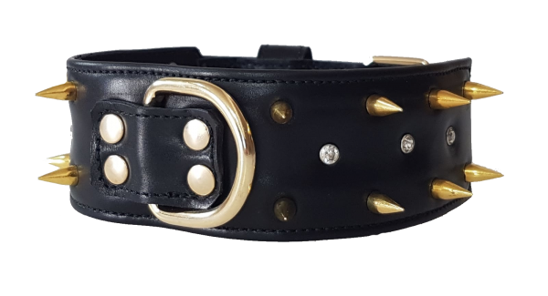 collar personalizado para perros negro con pinchos dorados