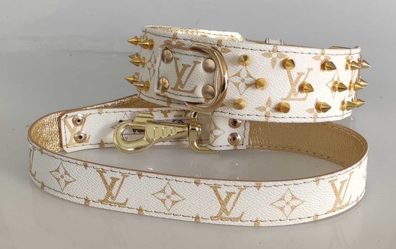 Collar y correa LV blanco dorado