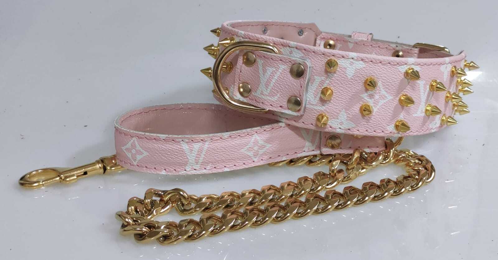 Collar y correa LV rosa dorado