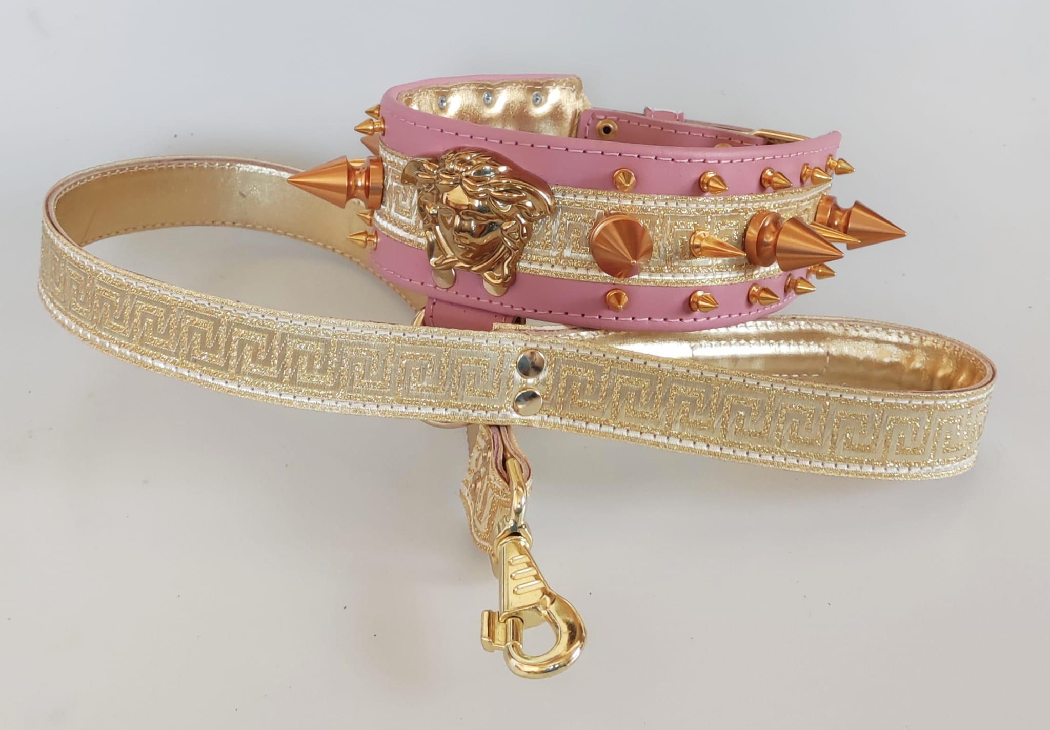 Collar y correa dorada Pink Medusa